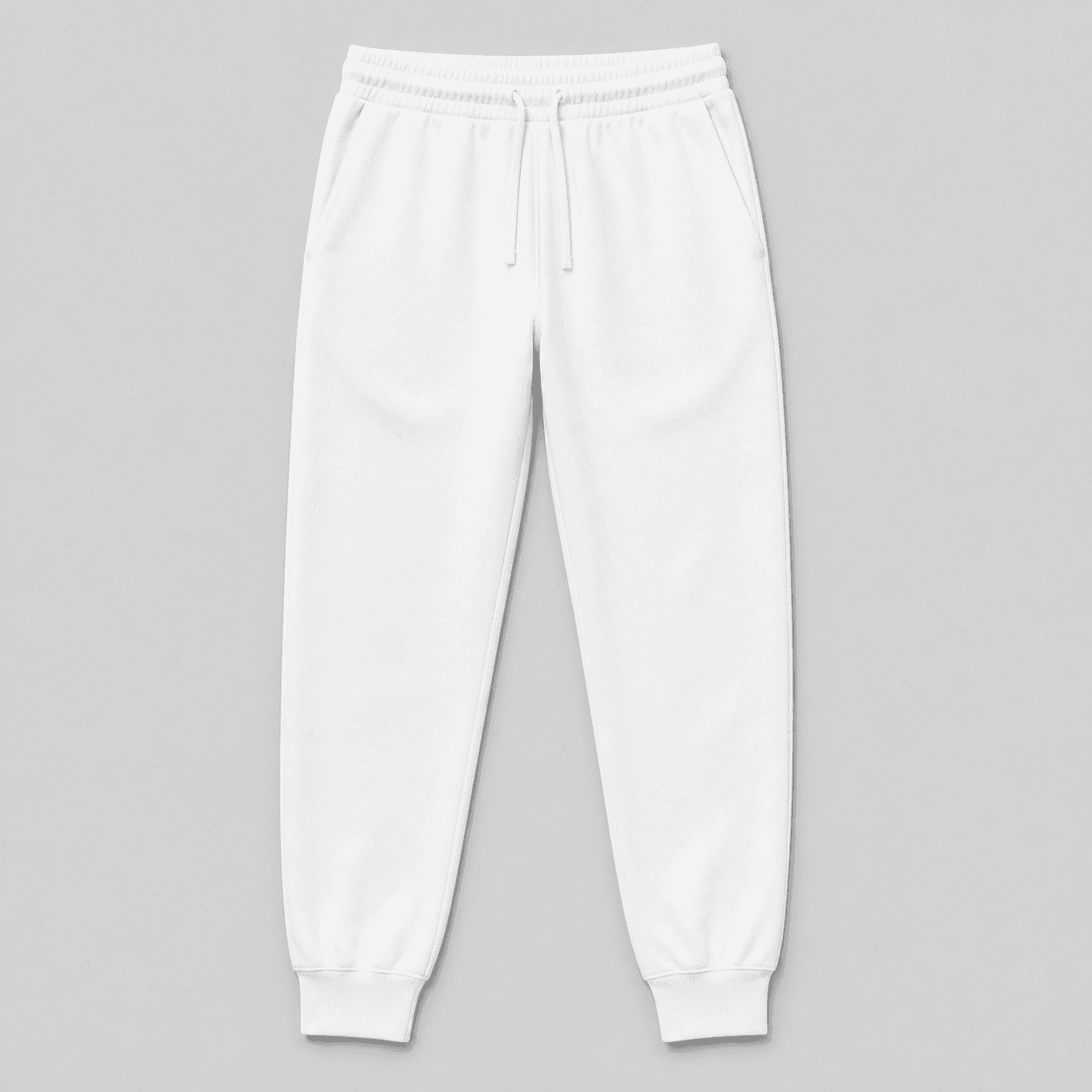 4" x 14" Vertical leg mark preview on generated blank white jogger pants front mockup